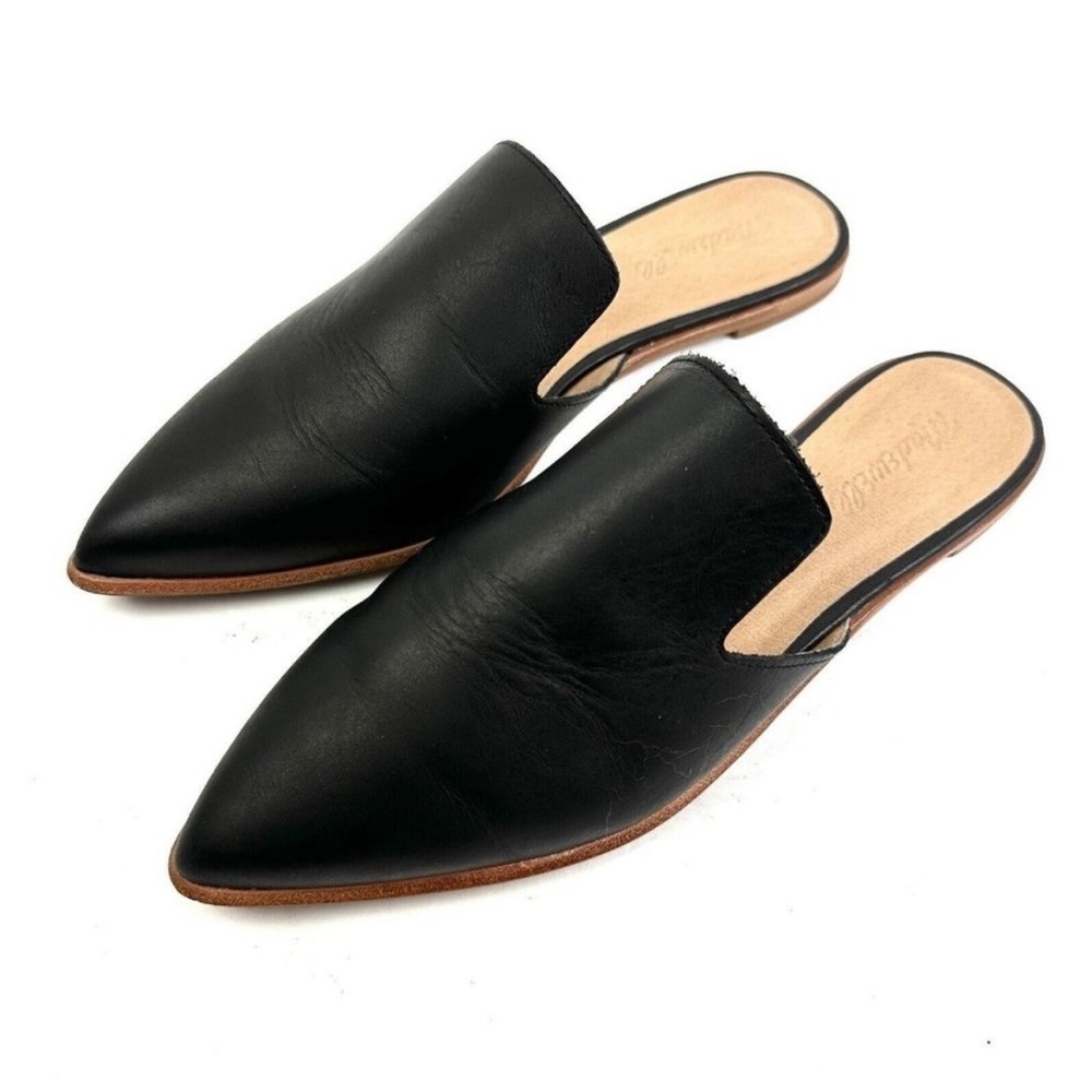 Madewell Black Leather Pointed Toe Mules